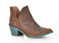 Corral Circle G Ladies Cognac Brown And Turquoise Embroidery Booties