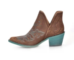Corral Circle G Ladies Cognac Brown And Turquoise Embroidery Booties -Durango Store corral circle g ladies cognac brown and turquoise 3